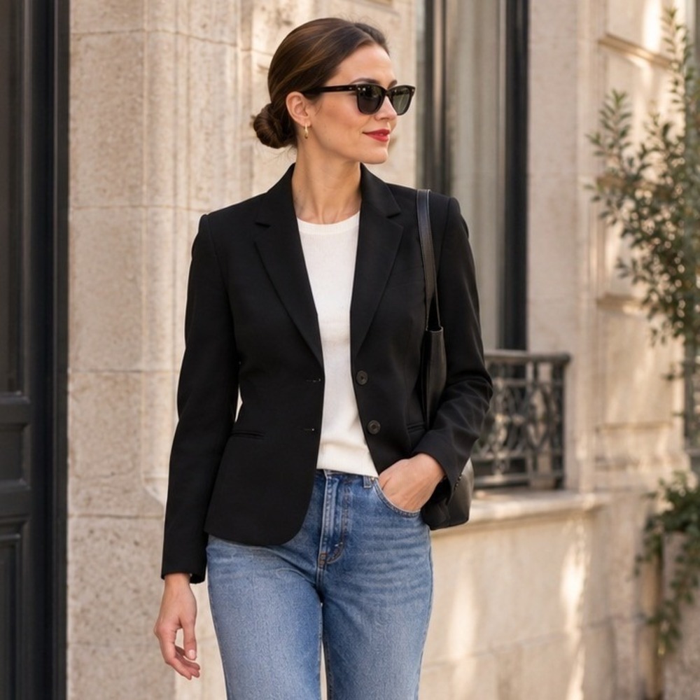 Tahari Womens Blazer 2 Black Two Button Stretch Tailored Career Minimalist